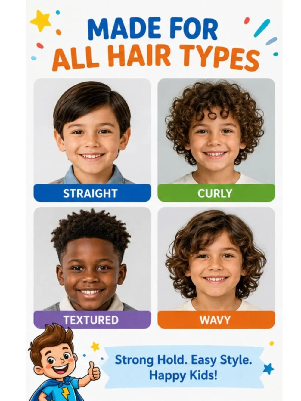 Higgy’s Kids Hair Gel Strong Hold 6oz – Water-Based Hair Styling Gel for Boys